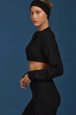 Oh Polly Knitwear^Cable-Knit Cropped Cardigan in Black