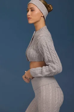 Oh Polly Knitwear^Cable-Knit Cropped Cardigan in Grey Marl GreyMarl