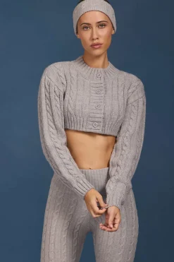 Oh Polly Knitwear^Cable-Knit Cropped Cardigan in Grey Marl GreyMarl
