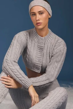Oh Polly Knitwear^Cable-Knit Cropped Cardigan in Grey Marl GreyMarl