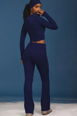 Oh Polly Knitwear^Cable-Knit Flared Trousers in Navy