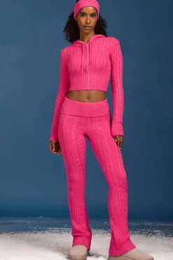 Oh Polly Knitwear^Cable-Knit Flared Trousers in Hot Pink HotPink