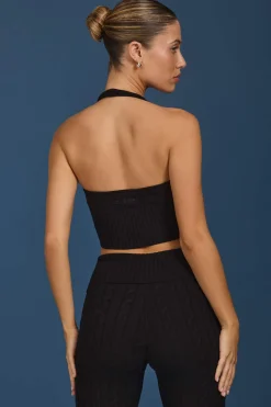 Oh Polly Knitwear | Tops^Cable-Knit Halterneck Crop Top in Black