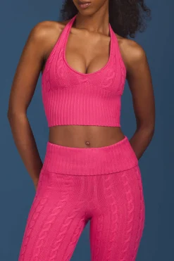 Oh Polly Knitwear | Tops^Cable-Knit Halterneck Crop Top in Hot Pink HotPink