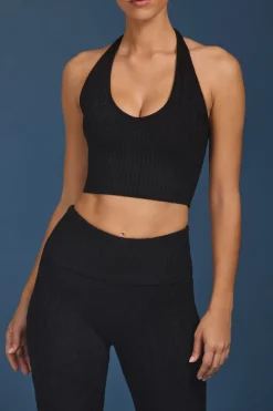 Oh Polly Knitwear | Tops^Cable-Knit Halterneck Crop Top in Black