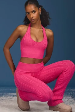 Oh Polly Knitwear | Tops^Cable-Knit Halterneck Crop Top in Hot Pink HotPink