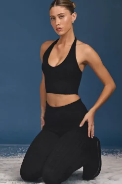 Oh Polly Knitwear | Tops^Cable-Knit Halterneck Crop Top in Black