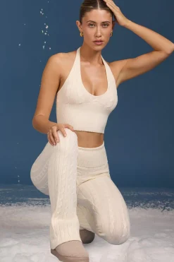 Oh Polly Knitwear | Tops^Cable-Knit Halterneck Crop Top in Cream