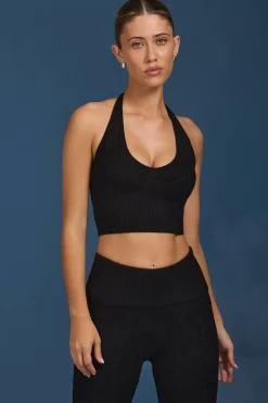 Oh Polly Knitwear | Tops^Cable-Knit Halterneck Crop Top in Black