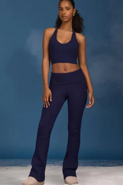 Oh Polly Knitwear | Tops^Cable-Knit Halterneck Crop Top in Navy