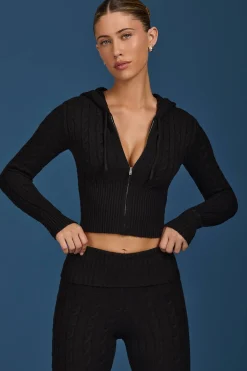 Oh Polly Knitwear | Tracksuits^Cable-Knit Zip-Up Hoodie in Black