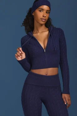 Oh Polly Knitwear | Tracksuits^Cable-Knit Zip-Up Hoodie in Navy