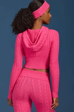 Oh Polly Knitwear | Tracksuits^Cable-Knit Zip-Up Hoodie in Hot Pink HotPink