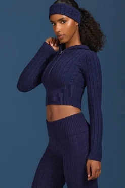 Oh Polly Knitwear | Tracksuits^Cable-Knit Zip-Up Hoodie in Navy