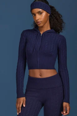 Oh Polly Knitwear | Tracksuits^Cable-Knit Zip-Up Hoodie in Navy