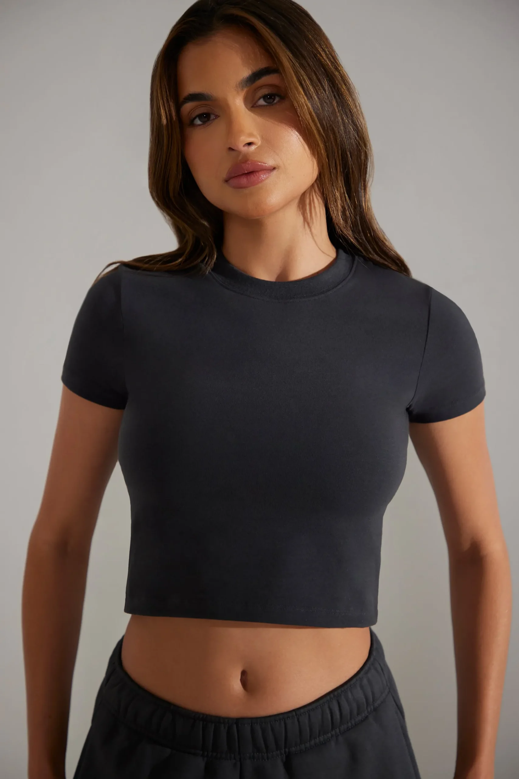 Oh Polly Tee'S & Tanks | Matching Sets^Cap Sleeve Baby Tee in Washed Black WashedBlack