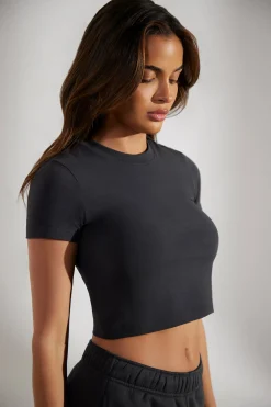 Oh Polly Tee'S & Tanks | Matching Sets^Cap Sleeve Baby Tee in Washed Black WashedBlack