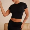 Oh Polly Tops^Cap Sleeve Crop Top in Black