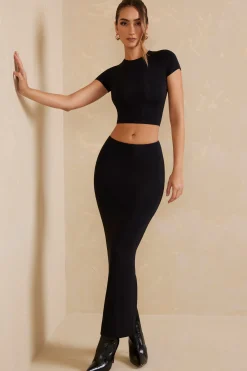 Oh Polly Tops^Cap Sleeve Crop Top in Black