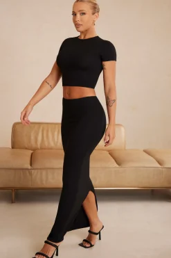 Oh Polly Tops^Cap Sleeve Crop Top in Black