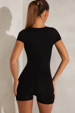 Oh Polly Jumpsuits & Unitards^Cap Sleeve Square Neck Romper in Black