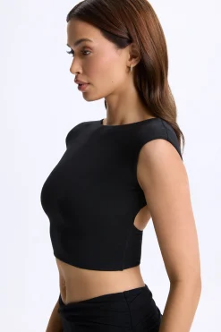 Oh Polly Co-Ords | Tops^Cap-Sleeve Open-Back Crop Top in Black