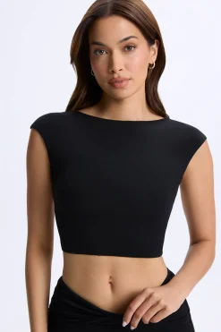 Oh Polly Co-Ords | Tops^Cap-Sleeve Open-Back Crop Top in Black