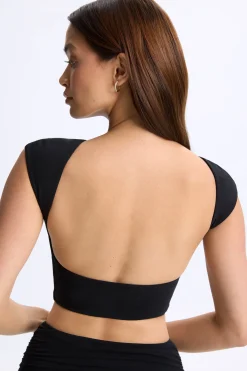 Oh Polly Co-Ords | Tops^Cap-Sleeve Open-Back Crop Top in Black