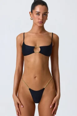 Oh Polly Bikini Sets | Bikini Tops^Chain-Embellished Cut-Out Bikini Top in Black
