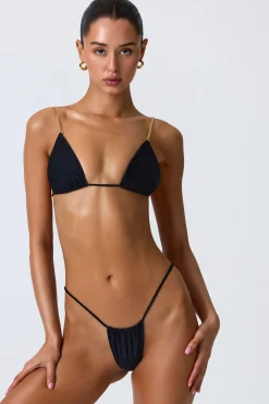 Oh Polly Bikini Sets | Bikini Tops^Chain-Embellished Triangle Bikini Top in Black