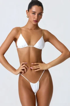 Oh Polly Bikini Sets | Bikini Tops^Chain-Embellished Triangle Bikini Top in White
