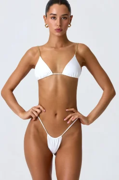Oh Polly Bikini Sets | Bikini Tops^Chain-Embellished Triangle Bikini Top in White
