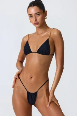Oh Polly Bikini Sets | Bikini Tops^Chain-Embellished Triangle Bikini Top in Black