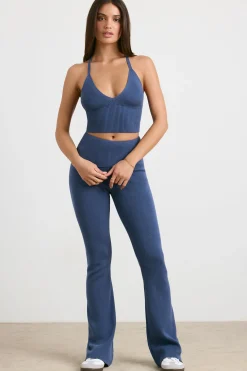 Oh Polly Knitwear | Matching Sets^Chunky Knit Kick Flare Trousers in Washed Navy WashedNavy