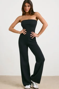 Oh Polly Knitwear^Chunky Knit Kick Flare Unitard in Black