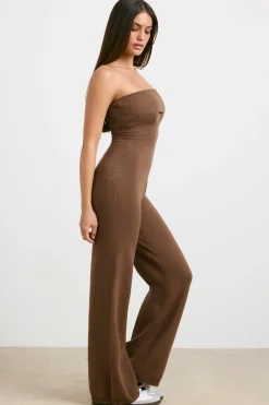 Oh Polly Knitwear^Chunky Knit Kick Flare Unitard in Espresso