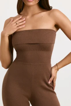 Oh Polly Knitwear^Chunky Knit Kick Flare Unitard in Espresso
