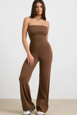 Oh Polly Knitwear^Chunky Knit Kick Flare Unitard in Espresso
