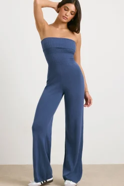 Oh Polly Knitwear^Chunky Knit Kick Flare Unitard in Washed Navy WashedNavy