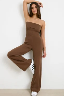 Oh Polly Knitwear^Chunky Knit Kick Flare Unitard in Espresso