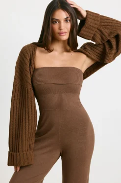 Oh Polly Knitwear^Chunky Knit Shrug in Espresso