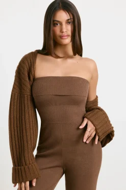 Oh Polly Knitwear^Chunky Knit Shrug in Espresso