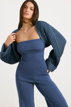 Oh Polly Knitwear | Tops^Chunky Knit Shrug in Washed Navy WashedNavy