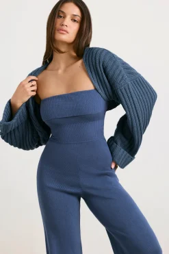 Oh Polly Knitwear | Tops^Chunky Knit Shrug in Washed Navy WashedNavy