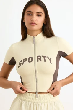 Oh Polly Women'S Clothing Sale - $65 And Under | Women'S Clothing Sale - $40 And Under^Colourblock Zip-Up Crop Top in Bone