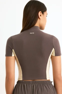Oh Polly Matching Sets | Tops^Colourblock Zip-Up Crop Top in Espresso