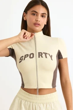 Oh Polly Women'S Clothing Sale - $65 And Under | Women'S Clothing Sale - $40 And Under^Colourblock Zip-Up Crop Top in Bone