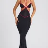 Oh Polly Women'S Clothing Sale - $65 And Under^Contrast Binding Cut Out Evening Gown in Black