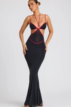 Oh Polly Women'S Clothing Sale - $65 And Under^Contrast Binding Cut Out Evening Gown in Black