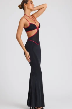 Oh Polly Women'S Clothing Sale - $65 And Under^Contrast Binding Cut Out Evening Gown in Black